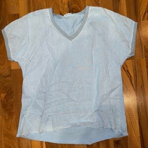 La strada short sleeve‎ women’s top made in Italy small linen and cotton blend